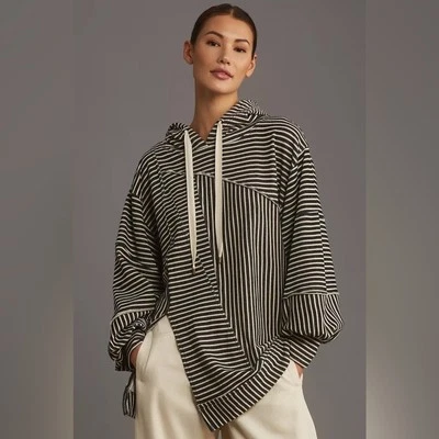 NUEVO CON ETIQUETAS Anthropologie Pilcro Patchwork Sudadera con Capucha Rayas Blanco y Negro XS Foto 1 de 4