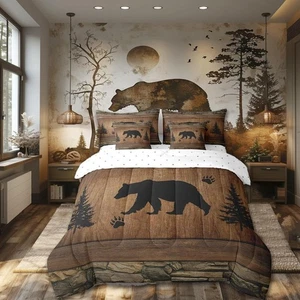 Manfei Rustic Bear Comforter Set 7 Pieces, Wild Animals Hunt Bed Set for Boys... - Picture 1 of 6