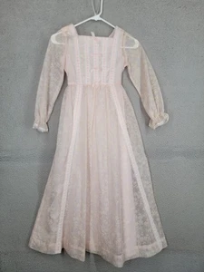 Ruth Of Carolina Girls Dress Size 8 Vintage 1970s Pink Chiffon Prairie Cottage - Picture 1 of 15