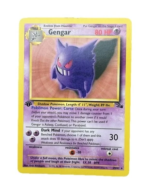 Pokémon TCG Gengar First Edition Non Holo Fossil Set 20/62 1999 Vintage Rare  - Image 1 of 4