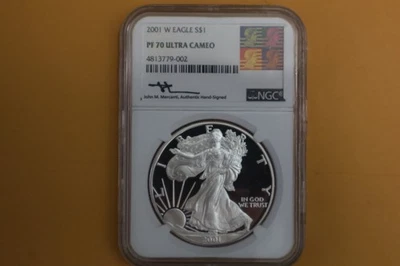 Silver Eagle 2001-W NGC PF70 UCAM JOHN MERCANTI Foto 1 de 4
