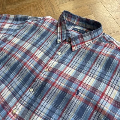 Polo Ralph Lauren Short Sleeve Check Shirt 100% Linen Blue Red Mens Size 3XB BIG - Image 1 of 4