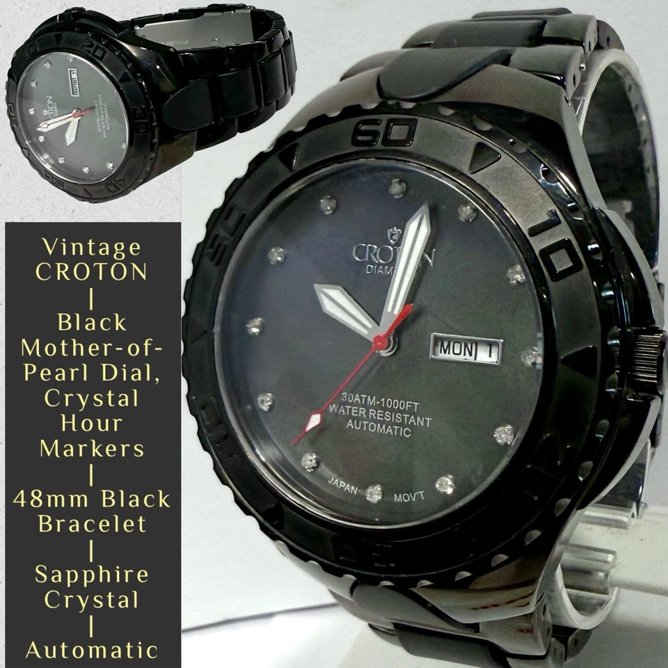 48 mm Automático | Fregona Negra | Pulsera Negra | Cristal de Zafiro | Reloj Hombre CROTON Foto 1 de 1