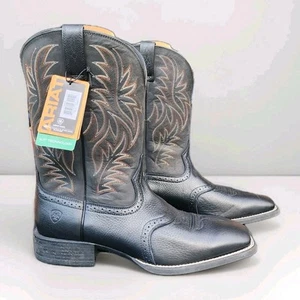 Mens Ariat Sport Black 10016292 Wide Square Toe Leather Western Boots Size 13EE - Picture 1 of 9