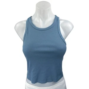 Princess Polly Blue Rib Knit Sleeveless Racerback Pullover Crop Tank Top Size 6 - Picture 1 of 4