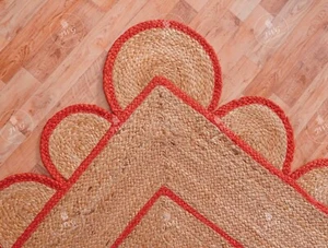 Alfombra de yute con borde festoneado rojo, alfombra de yute natural, felpudo rectangular alfombra de corredor - Imagen 1 de 10