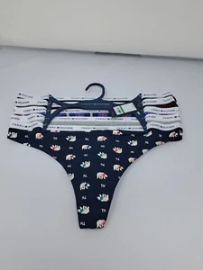 Tommy Hilfiger Large Thong Women's Cotton Panties Underwear 5 Pack - Polar Bear - Picture 1 of 6