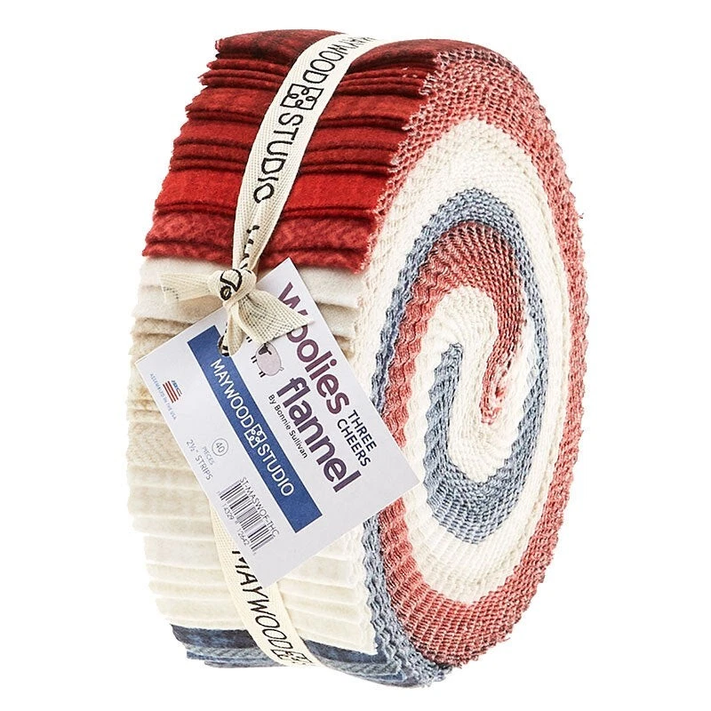 NEW! Woolies Flannel~2-1/2" Strip Roll RED-WHT-BLU 40 Pcs/Bundle THREE CHEERS - Image 1 of 1