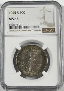 1945-S Walking Lib. 50C (#17525) NGC MS65. Decent strike for the date & Very - Picture 1 of 2