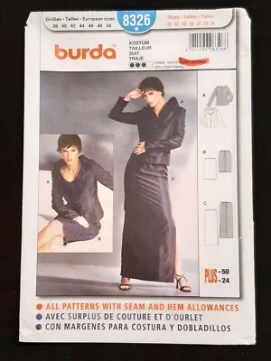 BURDA PATTERN - 8326 LADIES JACKET BUTTONS RUFFLE COLLAR SKIRT LACE 12-24 UNCUT - Image 1 of 2