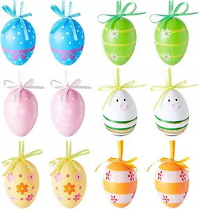 12Pcs Fake Eggs Easter Decorations for Tree, Plastic Egg Hanging Ornaments for S - Picture 1 of 12