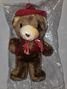 New! ANIMAL FAIR Plush Brown Teddy Bear with Red Cowboy Hat and Red Scarf Vest - Picture 1 of 3