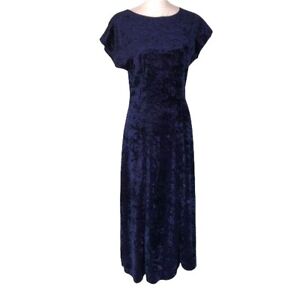 All That Jazz Dress Blue Womens Size Large Vintage Crushed Velvet Maxi Low Back