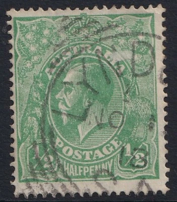 AUSTRALIA KGV 1/2d GREEN LG MULTI* SQUARED CIRCLE LYNDHURST *POSTMARK  Sg 48  - Image 1 of 2