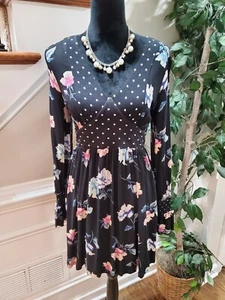 American Rag Cie Women's Black Polyester V-Neck Long Sleeve Knee Length Dress S - Picture 1 of 12