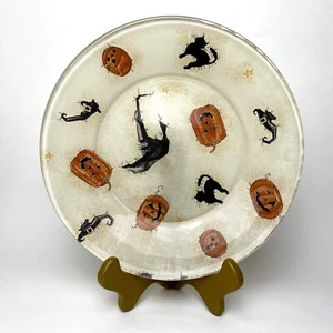 Primitive Halloween Fabric Decoupage Glass Plate 10” JOL Witch Hat - Picture 1 of 2