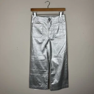 Anthropologie Maeve The Colette Cropped Wide Leg Hose Silber Kunstleder Gr. 27 - Bild 1 von 8