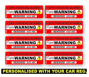 8x Personalised Warning Car GPS Tracking Alarm Stickers, Tracker, Anti-Theft - Picture 1 of 1