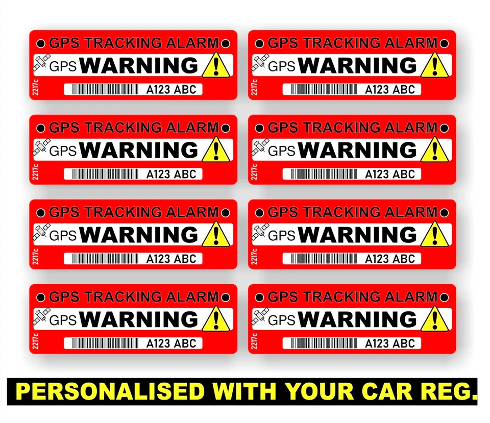 8x Personalisierte Warnung Auto GPS Tracking Alarm Aufkleber, Tracker, Diebstahlsicherung - Bild 1 von 1