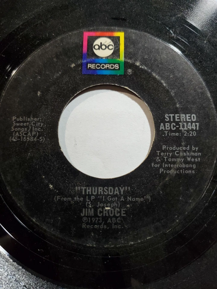 JIM CROCE - THURSDAY/WORKIN' AT THE CAR WASH BLUES - 45 RPM VG F47 - Image 1 of 1