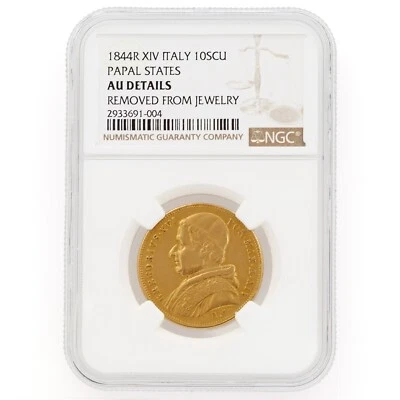 Italian Papal States 10 Scudi Gold NGC Au Details - Image 1 of 4