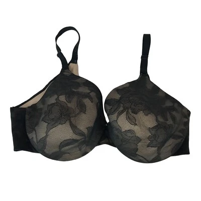 CACIQUE - WOMEN 42D - TAN & BLACK LACE LIGHTLY LINED UNDERWIRE FULL COVERAGE BRA - Image 1 of 4