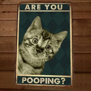Are You Pooping Cat 8x12 Metal Wall Sign Animal Bathroom Poster #3 - Picture 1 of 1