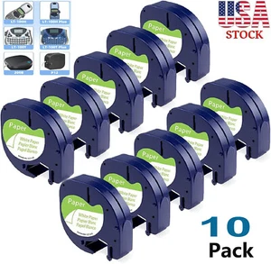 10PK Dymo Letratag Ricarica 91330 Nastro Etichette Carta Bianca 12mm 1/2" LT-100H 200B - Foto 1 di 7