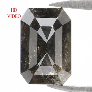 1.24 CT Natural Loose Emerald Cut Diamond 7.20 MM Salt And Pepper Diamond LQ1332 - Picture 1 of 8