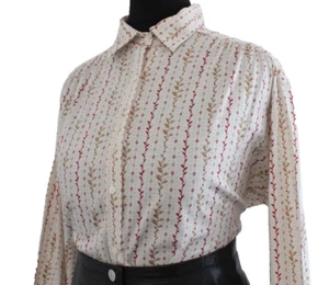 Vintage 1970s Long Sleeve Shirt Botanical RETRO Soft Retro Boho Mod Top 14 - Picture 1 of 6