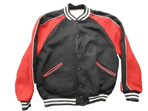 Vintage UNION MADE BUTWIN Wool Varsity Bomber Jacket SZ Large Reversible BLK RED - Picture 1 of 11