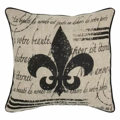 Rizzy Home 18"x18" Vintage Fleur De Lis Cotton and Jute Throw Pillow Beige/Black - Image 1 of 3