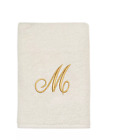Avanti Monogram Initial Script "M" 100% Cotton 16" X 30" Hand Towel Ivory / Gold