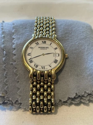 Reloj Raymond Weil 33mm Esfera Blanca Oro 18k Fecha Redondo 5549 Batería Nueva Foto 1 de 4