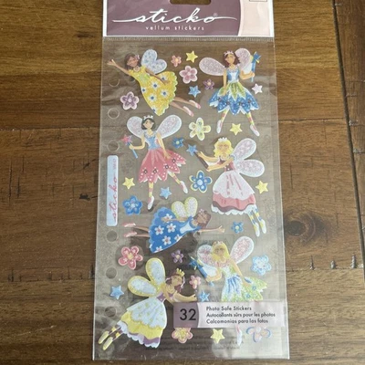 Sticko Vellum Friendly Fairies Stickers, 32 Pieces, SPVM57, Wings Wands Flowers - Изображение 1 из 2
