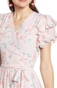 Rachel Parcell Womens Floral Pink Short Sleeve Tiered Lined Midi Dress XS EUC - Picture 1 of 15
