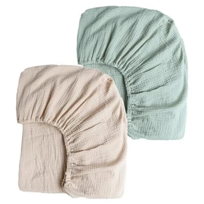  Muslin for Girl Boy, 2 PCS Soft and Breathable Cotton Crib Sheets Green, Cream - Image 1 of 4