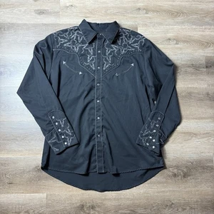 VTG Scully Men Western Snaps Button Shirt Size XL Black Embroidered - Picture 1 of 9