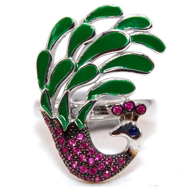 Peacock 1CT Treated Ruby & Sapphire 925 Sterling Silver Ring Sz 6 MM3-8 - Image 1 of 3