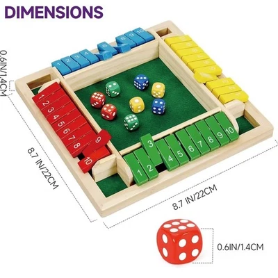 Wooden Dice Board Game Shut The Box for 4 Players Flaps & Dices Game Parent-chi* - Image 1 of 4