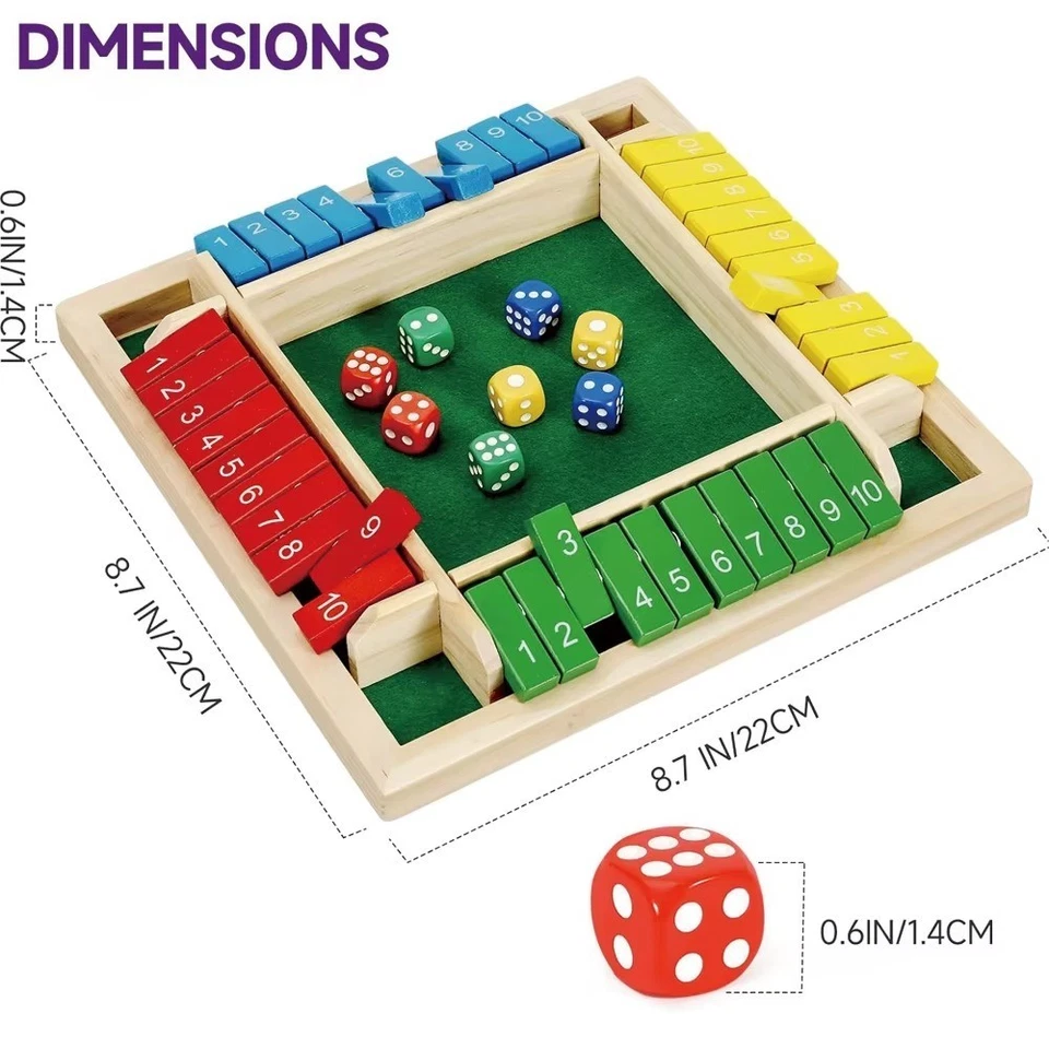 Wooden Dice Board Game Shut The Box for 4 Players Flaps & Dices Game Parent-chi* - Image 1 of 4