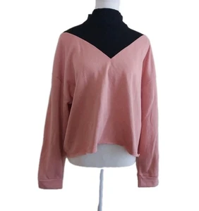 Zara Ribbed Cozy Mock Turtleneck Pink Black Colour Block Sz M Comfy Loungewear - Bild 1 von 6