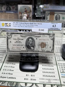 $5 1929 Federal Reserve Bank Note Boston National PCGS Graded 63 - Picture 1 of 4