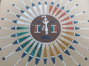 12 Zoll antikes George Sandoval Indianer Navajo Yei Sandgemälde gerahmt - Bild 1 von 7