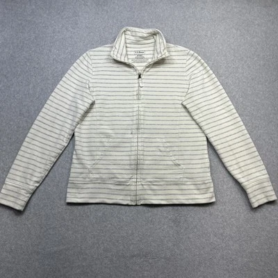 Chaqueta sudadera ultrasuave LL Bean mediana marfil rayas informal cómoda ropa de salón Foto 1 de 4
