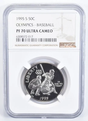 PF70 1995 S UC Baseball Olympic Commemorative Half Dollar NGC *4921 - Image 1 of 4