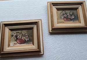 2 Vintage Thick Gold Wood White Painted Mexico Frames 5x7 Oil Paitings  Pair - Picture 1 of 24