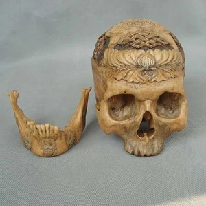 Handgefertigte Resin Replik 1:1 Kapala geschnitzt menschlicher Schädel tibetischer Buddhismus - Bild 1 von 12