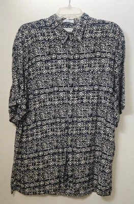 Pierre Cardin Vintage 90s Shirt Black and Tan Geometric Print Rayon Men's XL - Image 1 of 4
