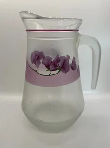 Kig Indonesia Vintage Milchglas Krug - Violett Blumenmuster 8" - Bild 1 von 15